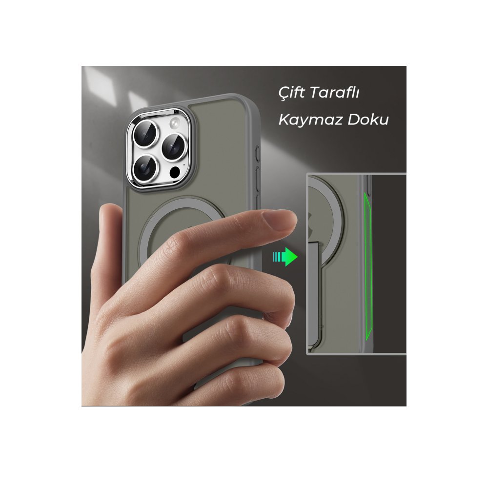 iPhone 15 Pro Tork Magsafe Standlı Kapak - Titan Gri iPhone 15 Pro Tork Magsafe Standlı Kapak - Titan Gri