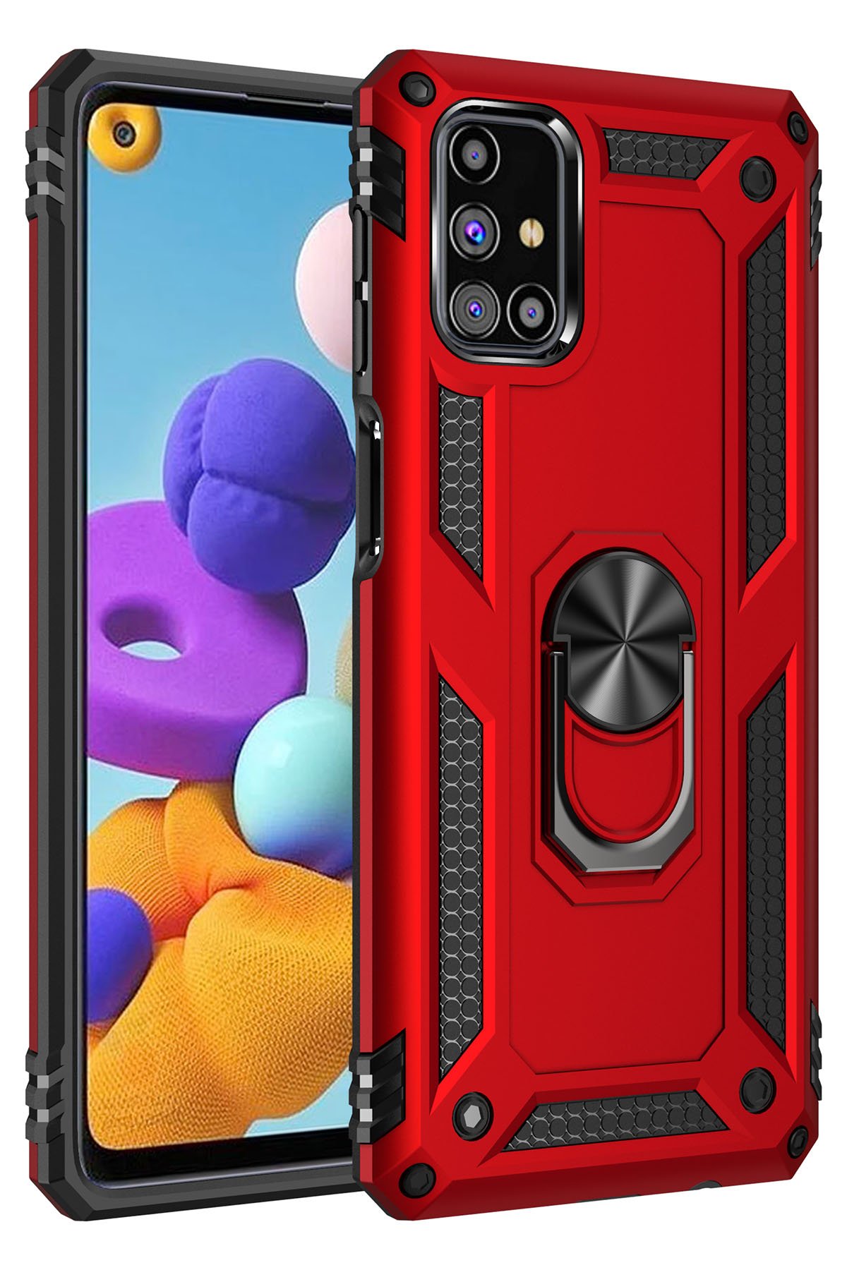  Samsung Galaxy M31S Kılıf Sofya Yüzüklü Silikon Kapak - Kırmızı