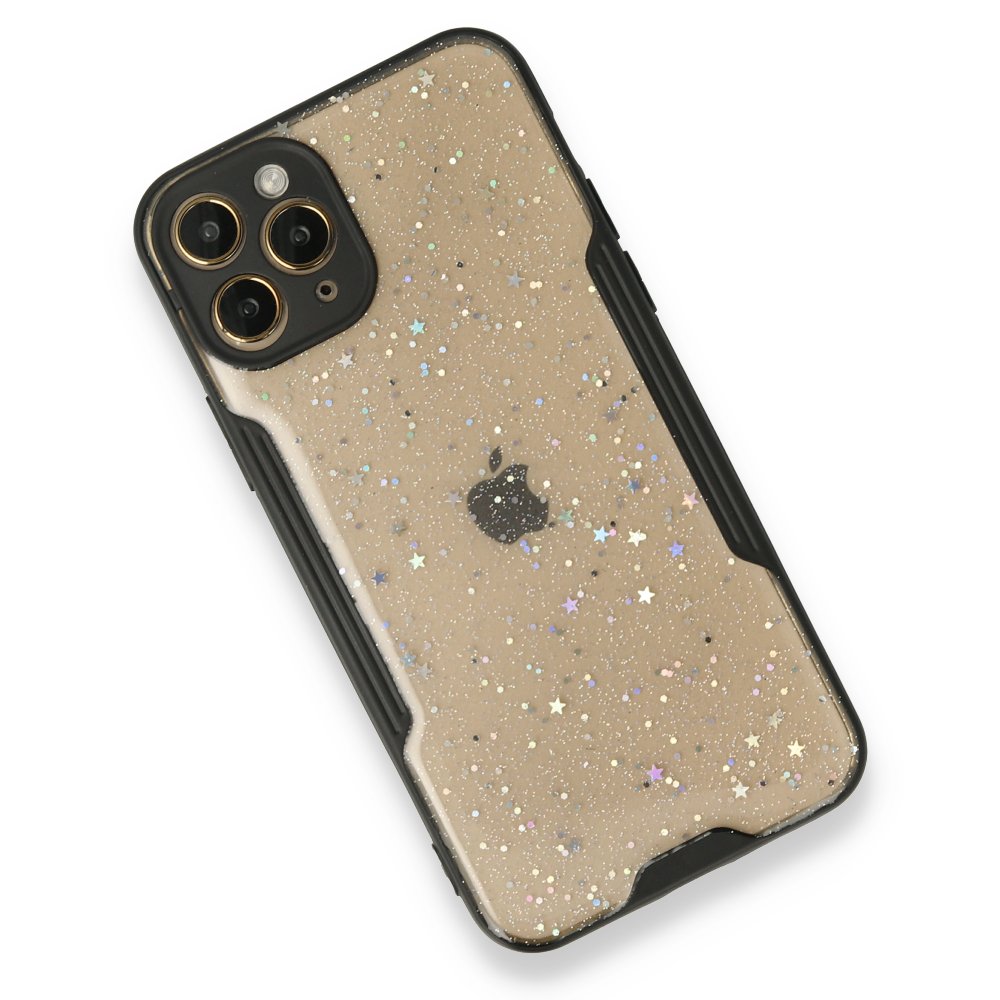  iPhone 12 Pro Kılıf Platin Simli Silikon - Siyah