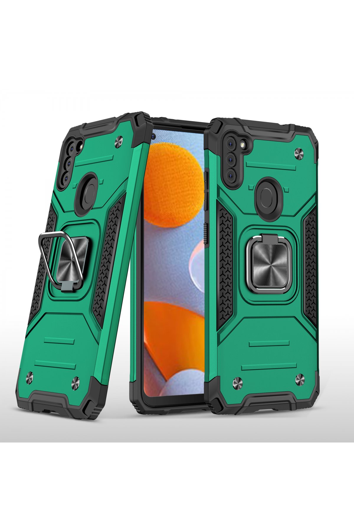  Samsung Galaxy A11 Kılıf Zegna Yüzüklü Silikon Kapak - Koyu Yeşil
