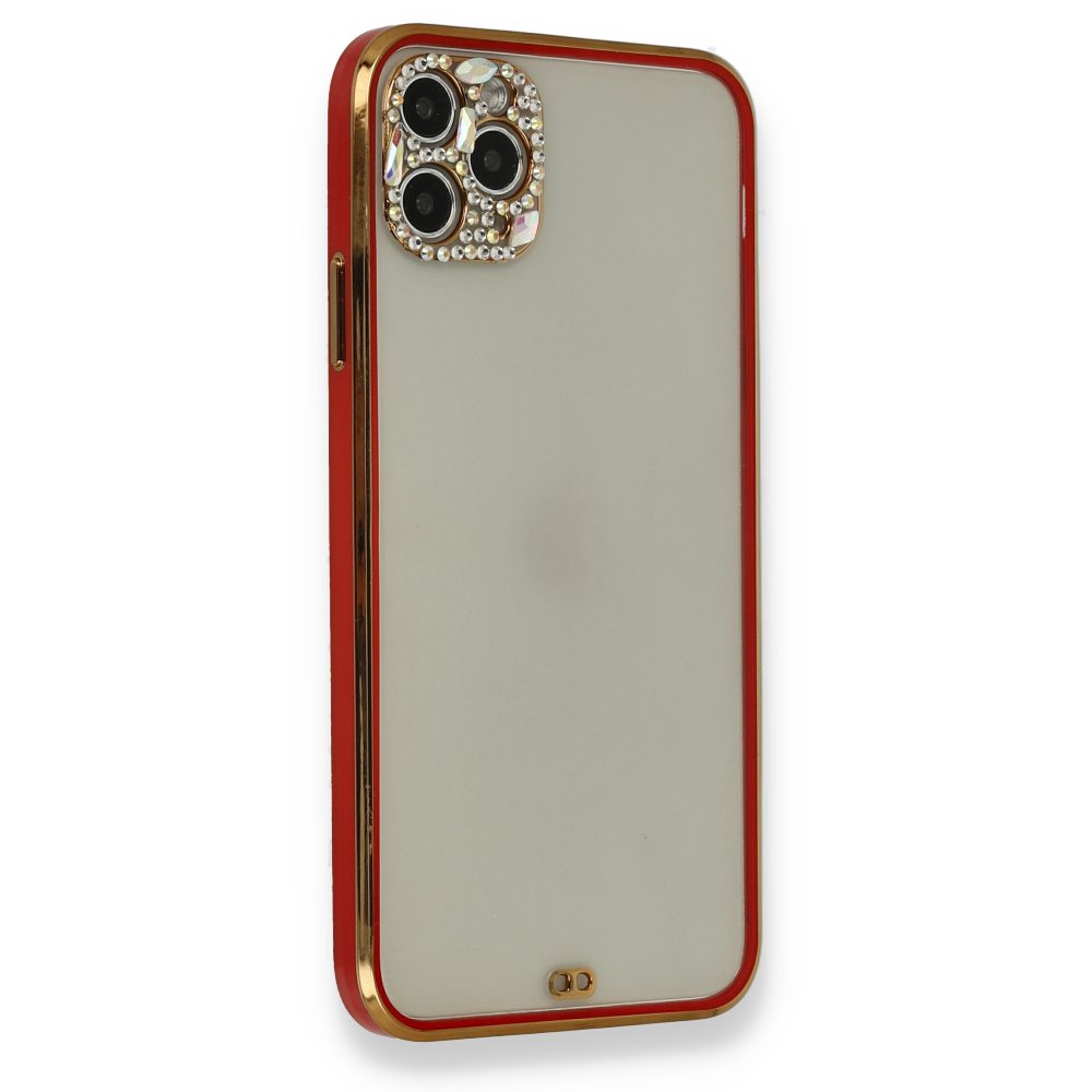  iPhone 11 Pro Kılıf Liva Taşlı Silikon - Kırmızı