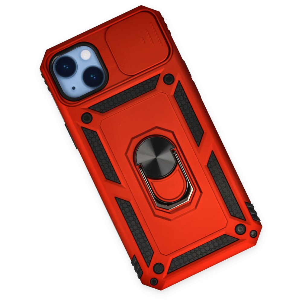  iPhone 14 Plus Kılıf Pars Lens Yüzüklü Silikon - Kırmızı