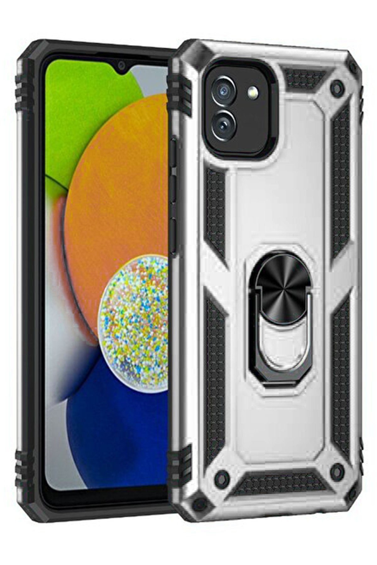  Samsung Galaxy A03 Kılıf Sofya Yüzüklü Silikon Kapak - Gümüş