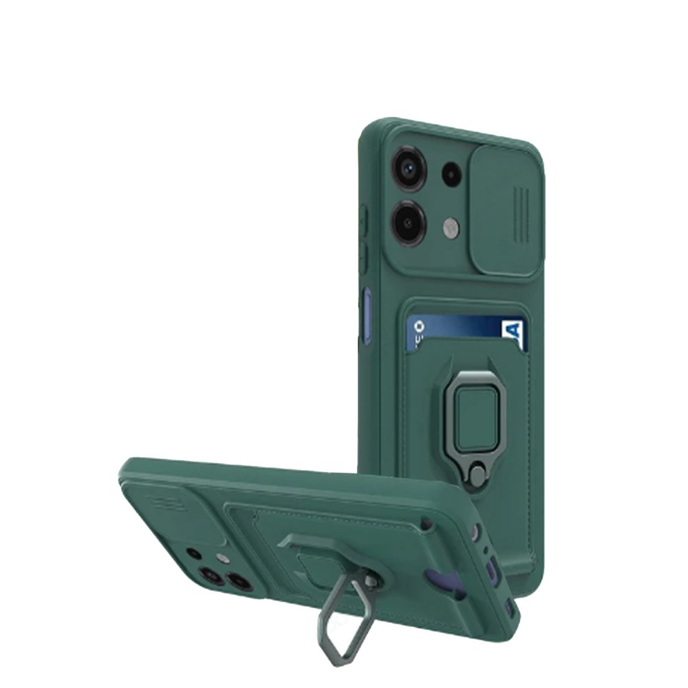 Redmi Note 13 4G Kılıf Zuma Kartvizitli Yüzüklü Silikon - Yeşil