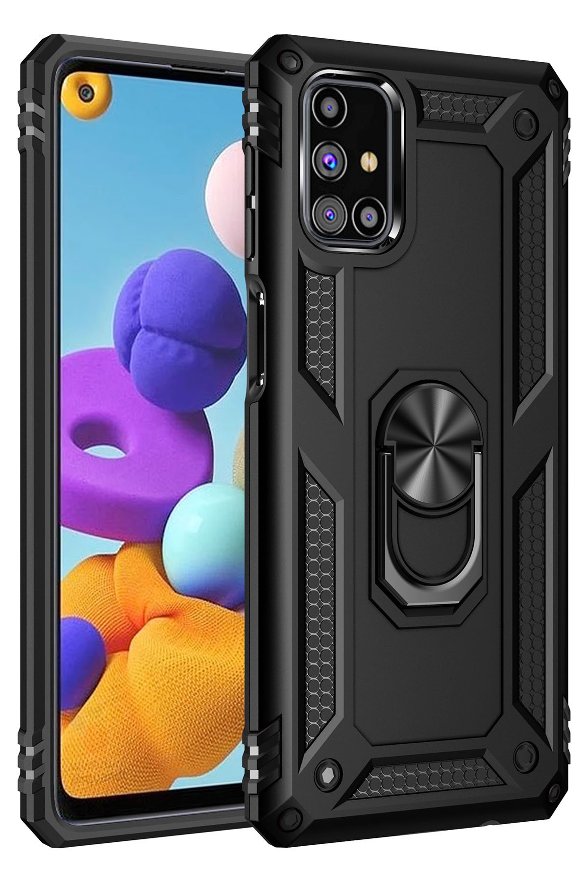  Samsung Galaxy M31S Kılıf Sofya Yüzüklü Silikon Kapak - Siyah