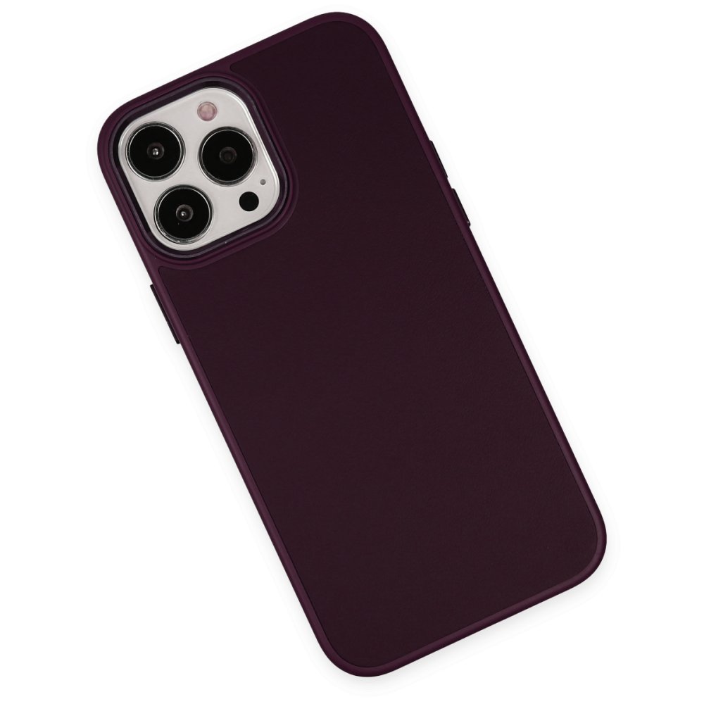 iPhone 13 Pro Max Kılıf Asya Deri Silikon - Mürdüm  iPhone 13 Pro Max Kılıf Asya Deri Silikon - Mürdüm