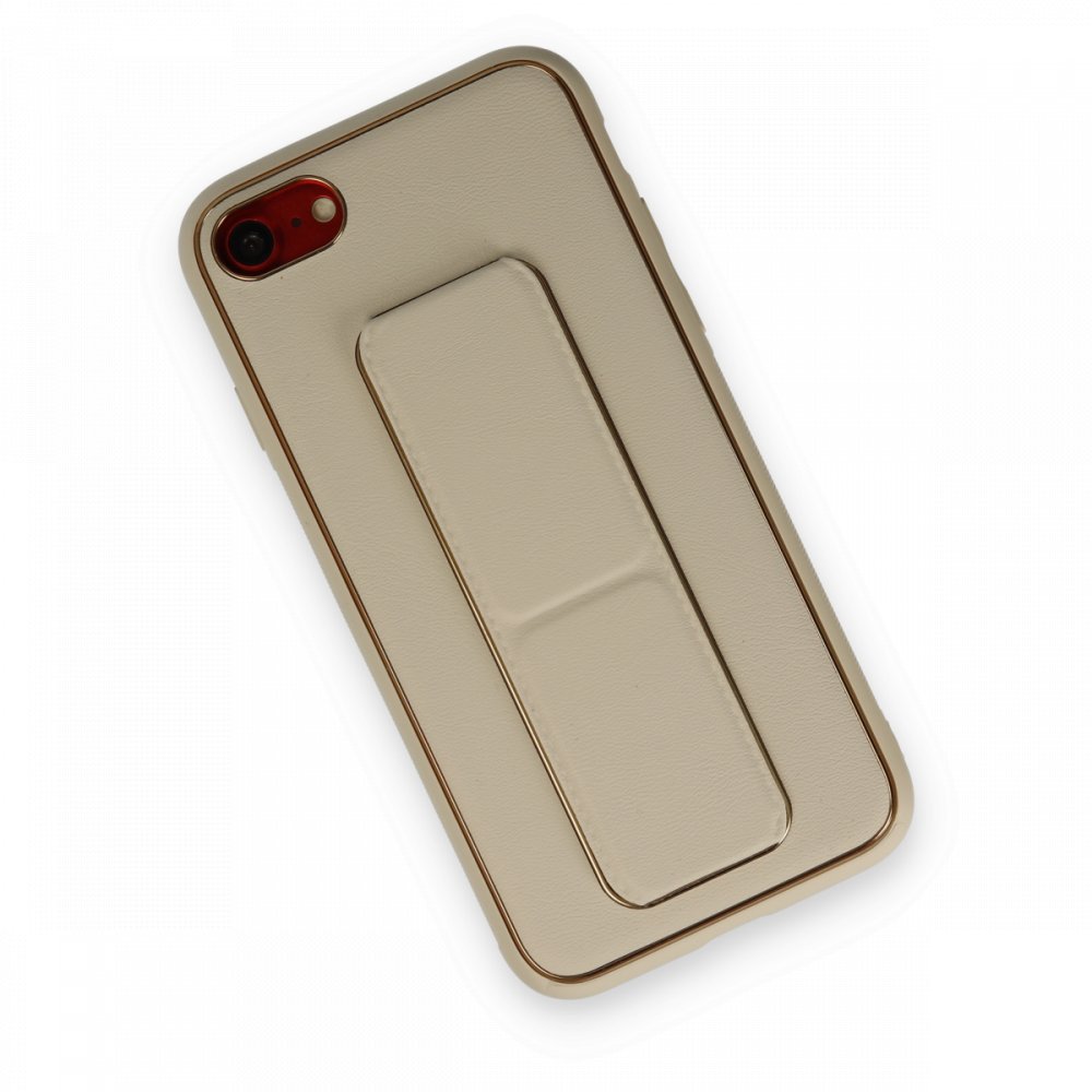 iPhone 8 Kılıf Coco Deri Standlı Kapak - Gold iPhone 8 Kılıf Coco Deri Standlı Kapak - Gold