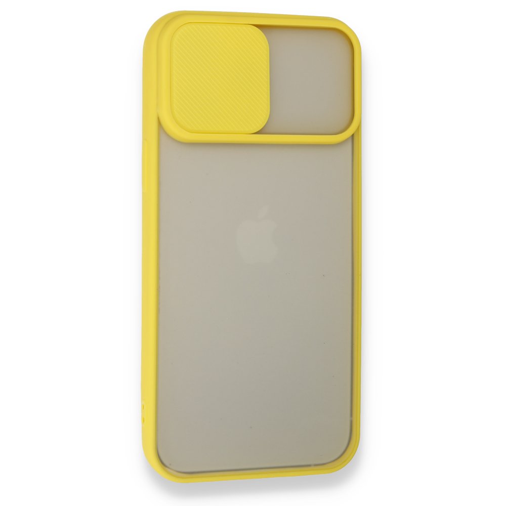 iPhone 13 Pro Max Kılıf Palm Buzlu Kamera Sürgülü Silikon - Sarı iPhone 13 Pro Max Kılıf Palm Buzlu Kamera Sürgülü Silikon - Sarı