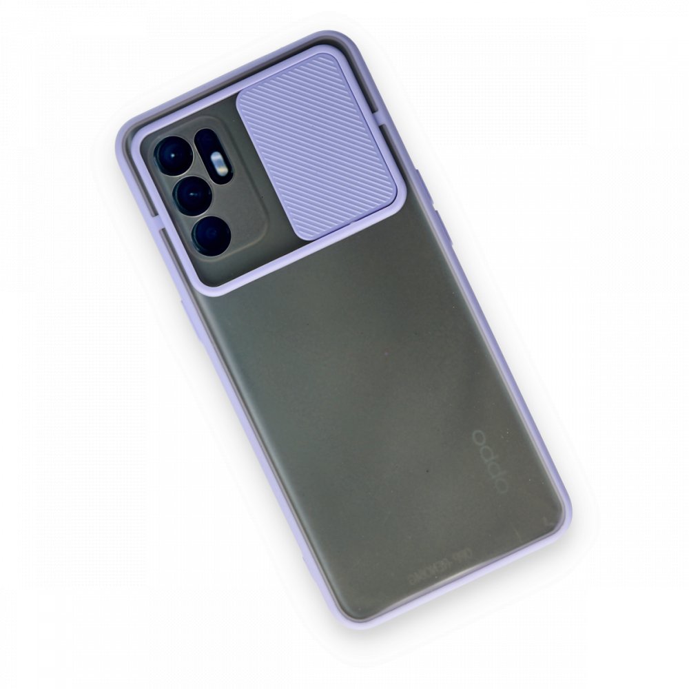  Oppo Reno 6 Kılıf Palm Buzlu Kamera Sürgülü Silikon - Lila
