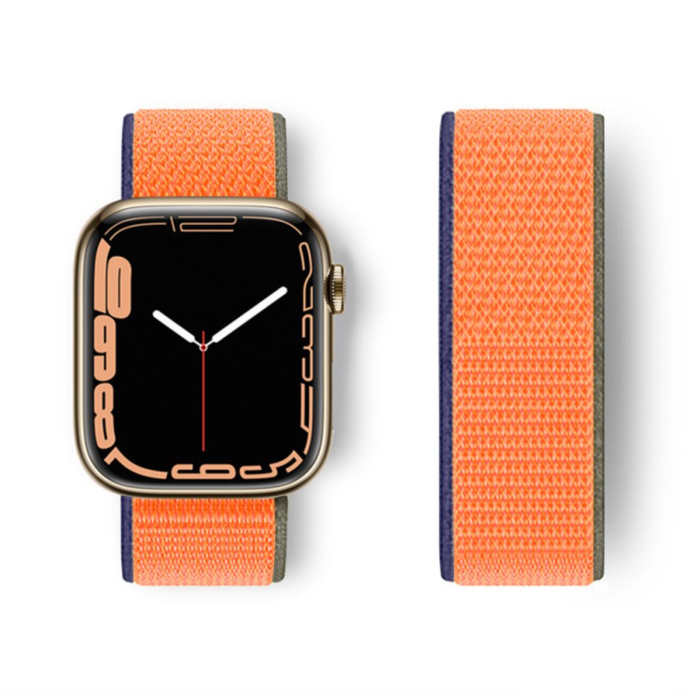 Apple Watch 44mm Hasırlı Cırtcırtlı Kordon - Lacivert-Turuncu Apple Watch 44mm Hasırlı Cırtcırtlı Kordon - Lacivert-Turuncu