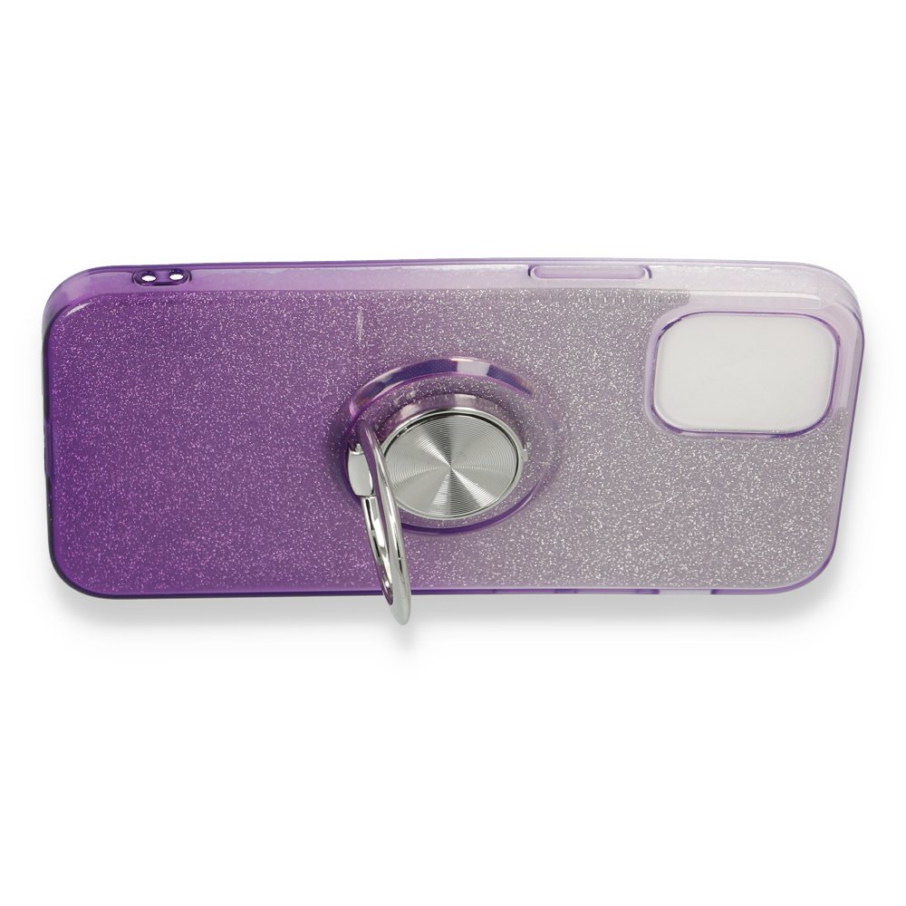 iPhone 12 Mini Kılıf Simli Yüzüklü Silikon - Mor  iPhone 12 Mini Kılıf Simli Yüzüklü Silikon - Mor