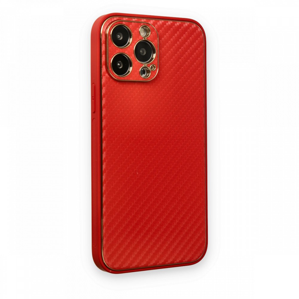 iPhone 13 Pro Max Kılıf Coco Karbon Silikon - Kırmızı  iPhone 13 Pro Max Kılıf Coco Karbon Silikon - Kırmızı