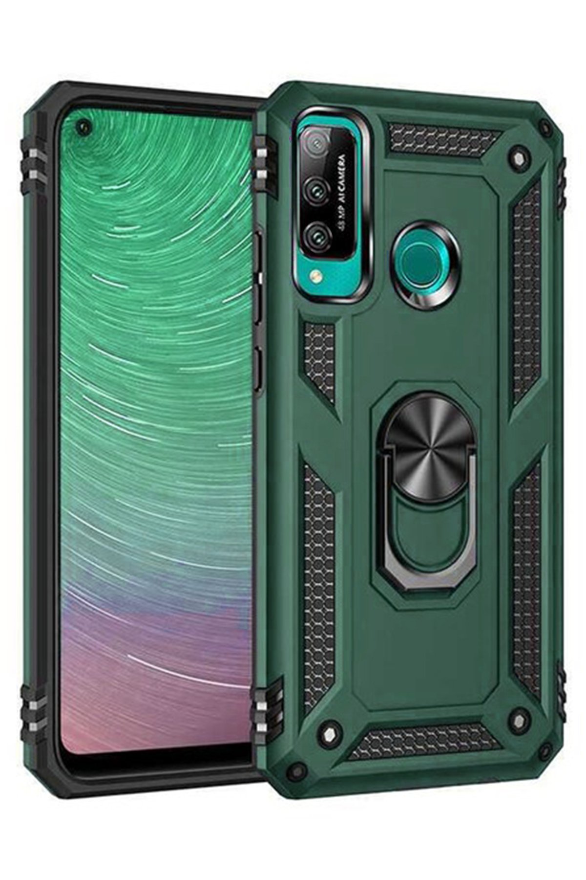  Huawei P40 Lite E Kılıf Sofya Yüzüklü Silikon Kapak - Yeşil