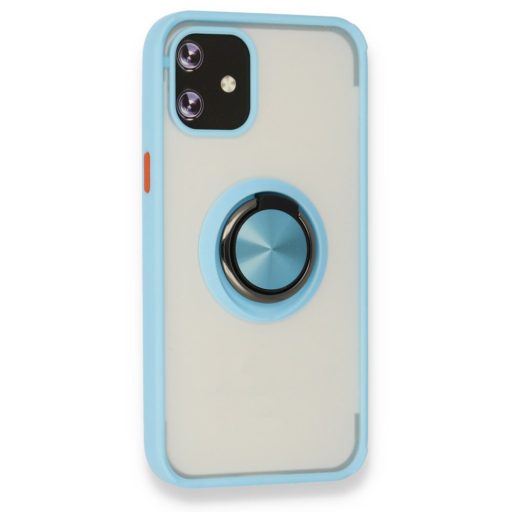  iPhone 12 Mini Kılıf Montreal Yüzüklü Silikon Kapak - Buz Mavi