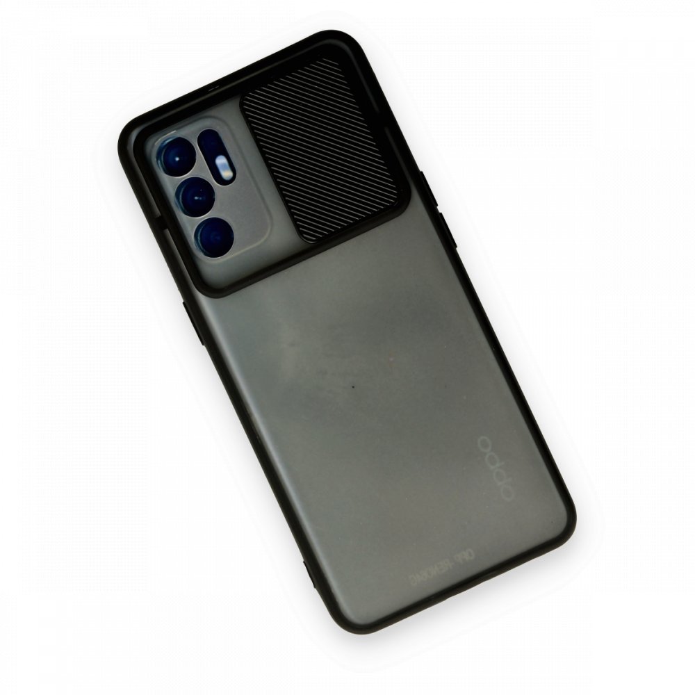  Oppo Reno 6 Kılıf Palm Buzlu Kamera Sürgülü Silikon - Siyah