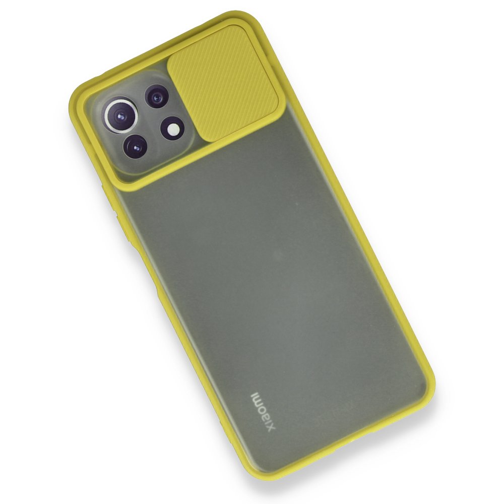 Xiaomi Mİ 11 Lite Kılıf Palm Buzlu Kamera Sürgülü Silikon - Sarı  Xiaomi Mİ 11 Lite Kılıf Palm Buzlu Kamera Sürgülü Silikon - Sarı