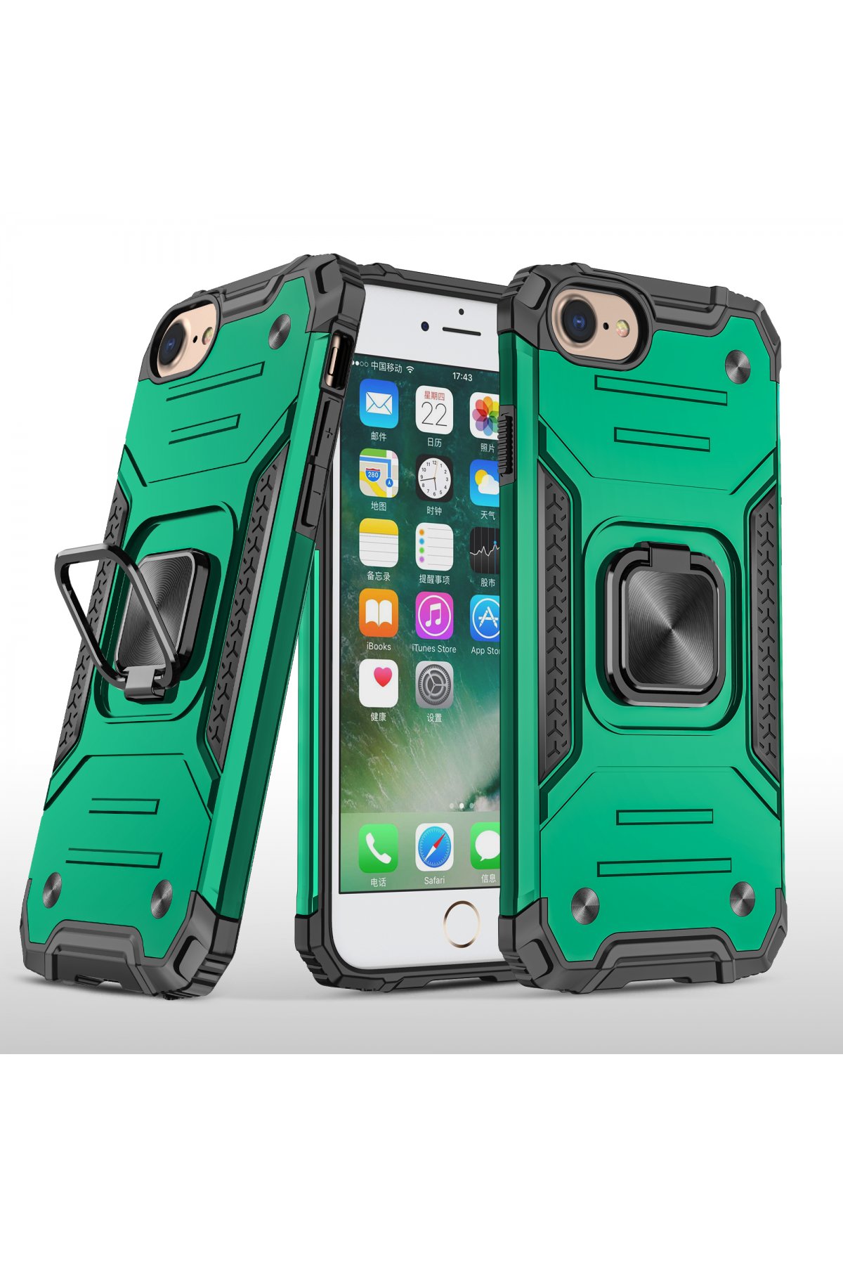  iPhone 7 Kılıf Zegna Yüzüklü Silikon Kapak - Koyu Yeşil