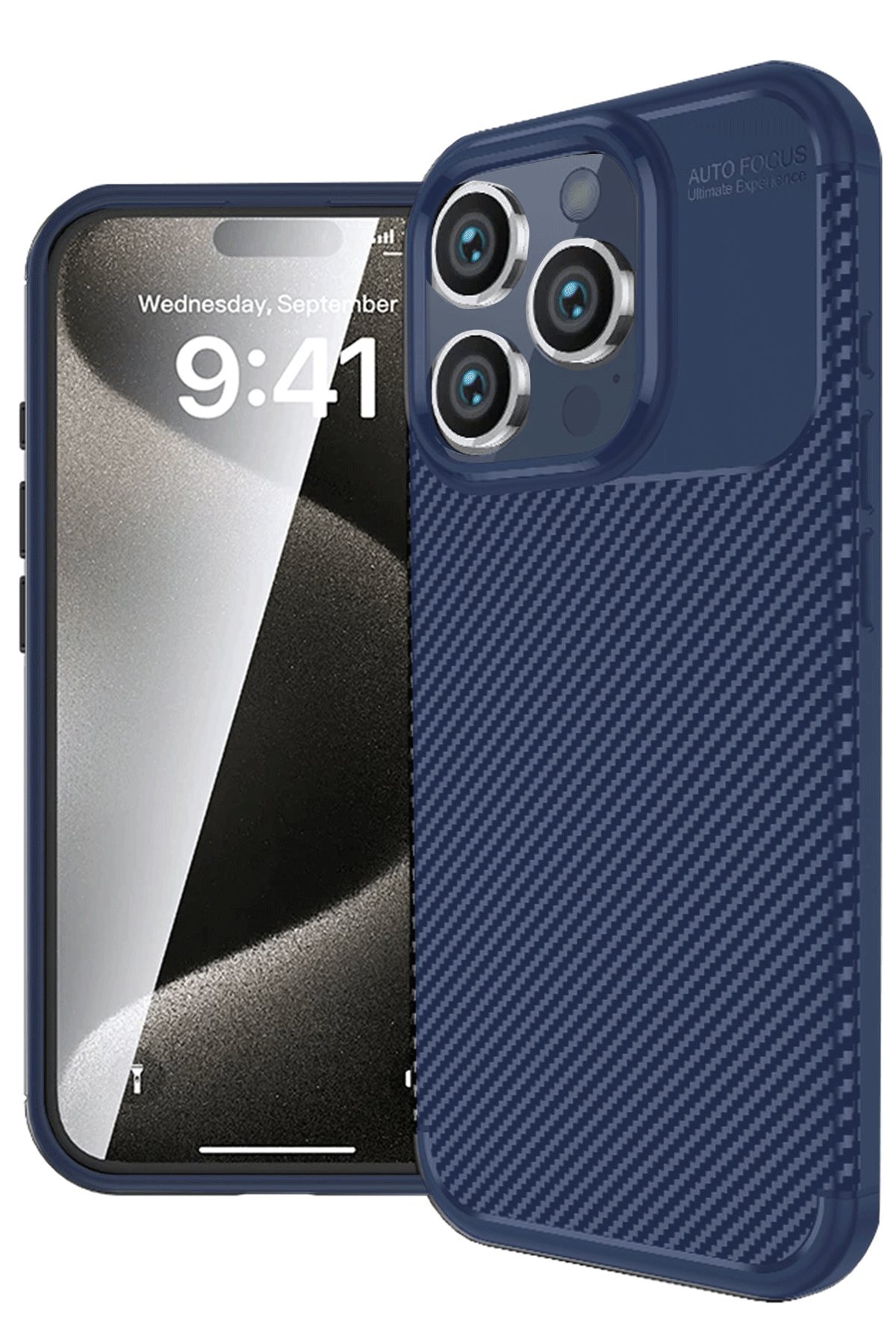  iPhone 16 Pro Kılıf Auto Focus Karbon Kapak - Lacivert