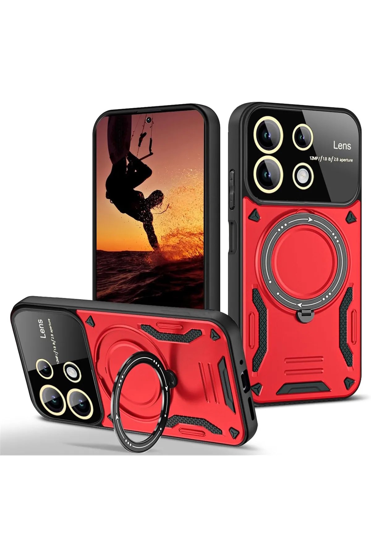 Redmi 13 4G Kılıf Joy Lens Standlı Kapak - Kırmızı Redmi 13 4G Kılıf Joy Lens Standlı Kapak - Kırmızı