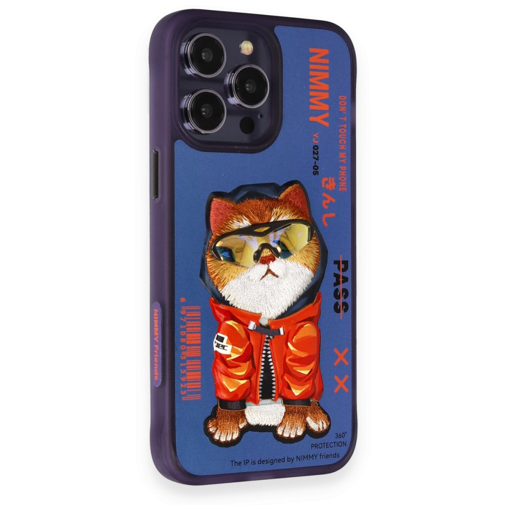  iPhone 14 Pro Max Kılıf Nimmy Glass Desenli Kapak - Mavi