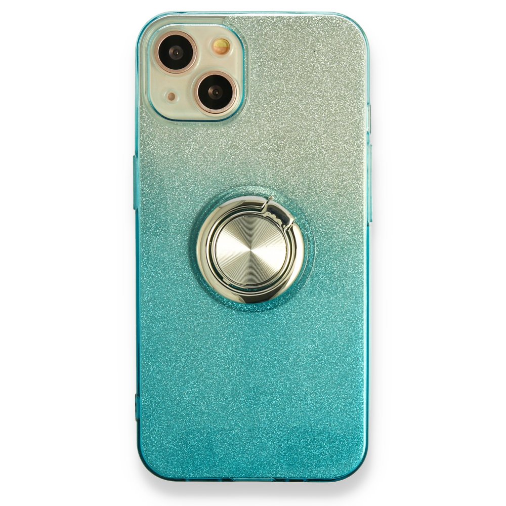  iPhone 13 Kılıf Simli Yüzüklü Silikon - Mavi
