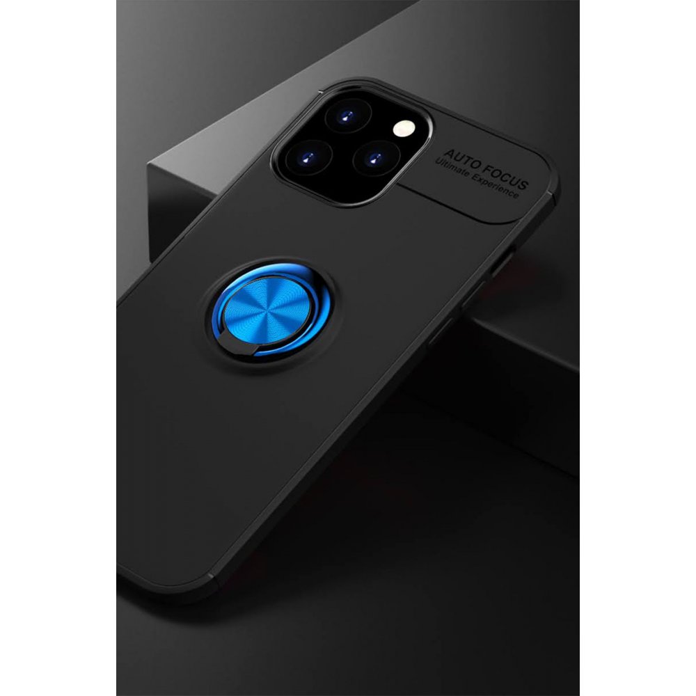  iPhone 12 Pro Max Kılıf Range Yüzüklü Silikon - Siyah-Mavi