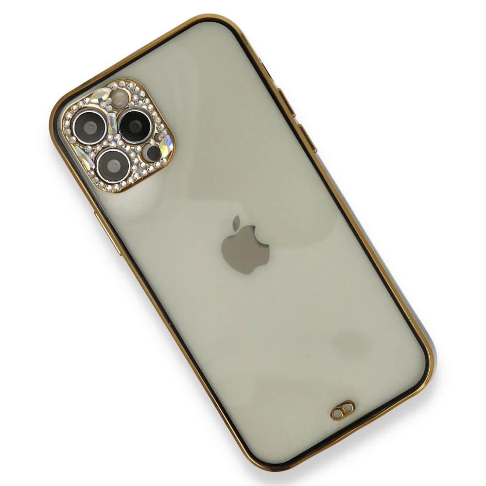 iPhone 12 Pro Kılıf Liva Taşlı Silikon - Siyah
