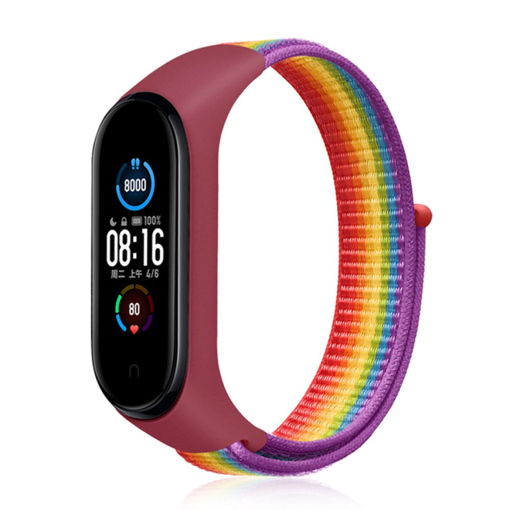  Xiaomi Mi Band 3 Hasırlı Cırtcırtlı Kordon - Gökkuşağı 1
