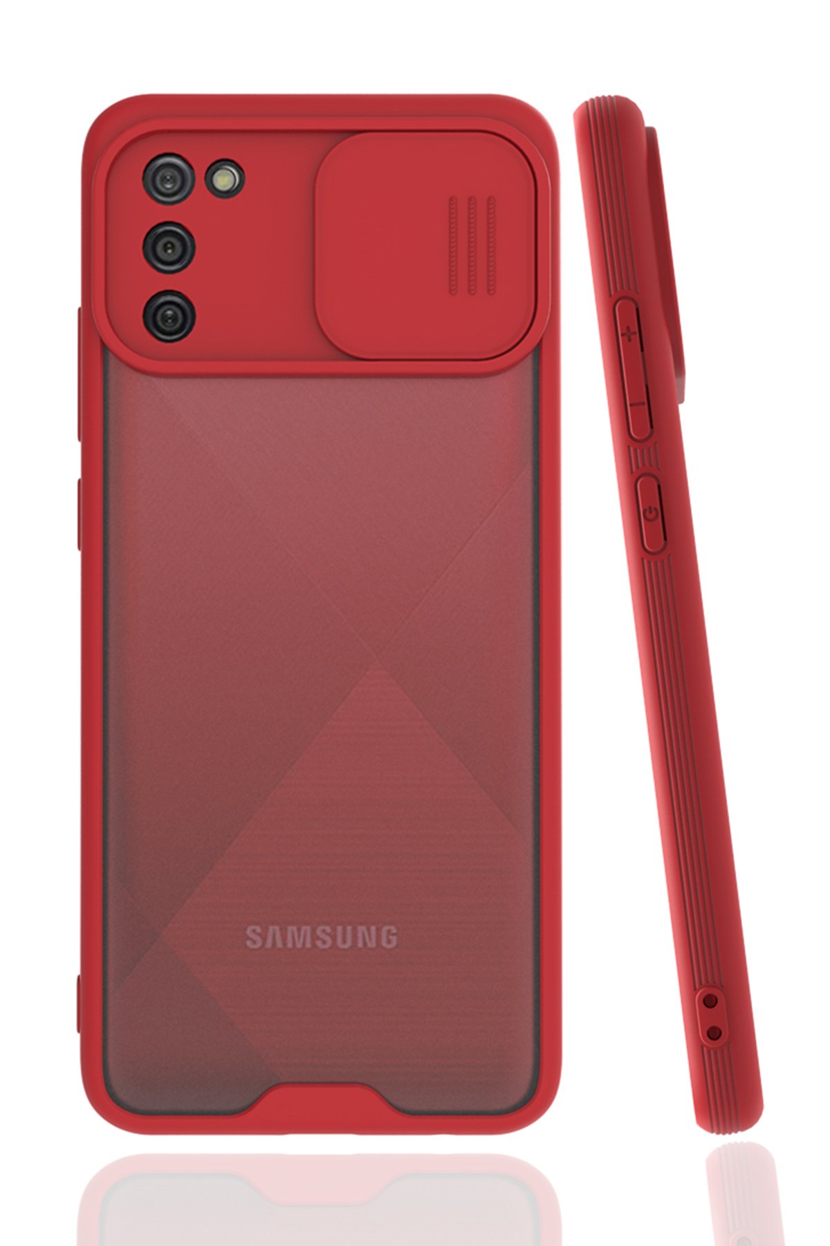  Samsung Galaxy A02S Kılıf Platin Kamera Koruma Silikon - Kırmızı