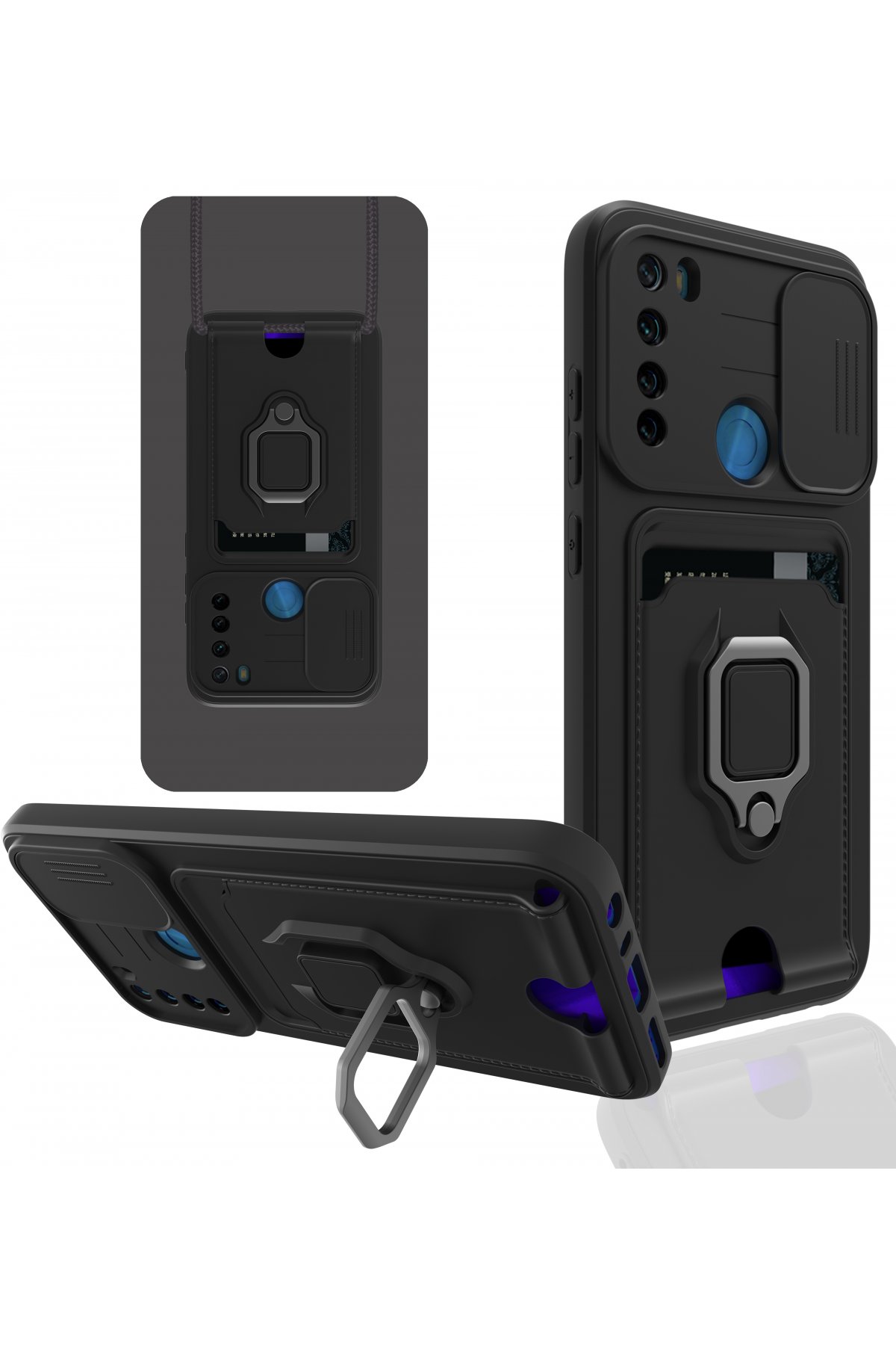 Redmi Note 8 Kılıf Zuma Kartvizitli Yüzüklü Silikon - Siyah