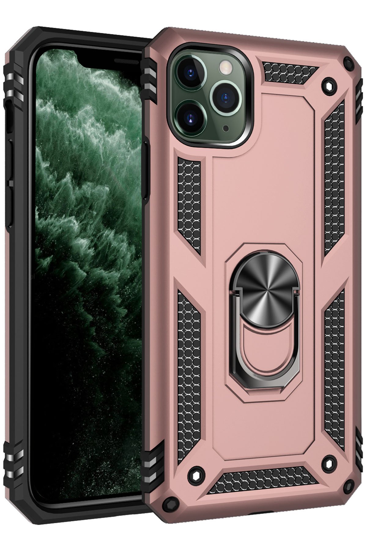  iPhone 11 Pro Kılıf Sofya Yüzüklü Silikon Kapak - Rose