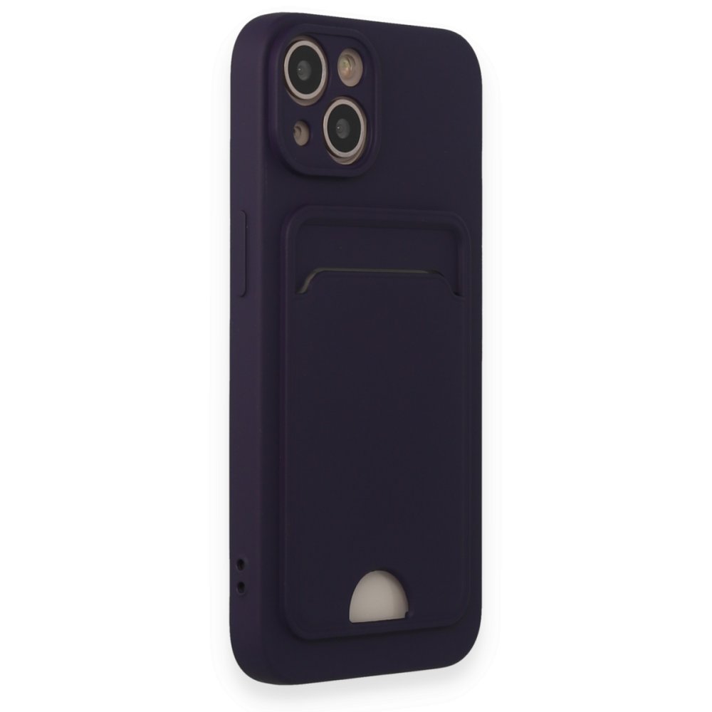  iPhone 14 Kılıf Kelvin Kartvizitli Silikon - Derin Mor