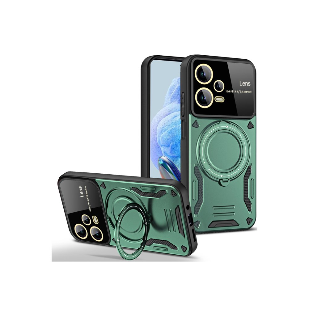 Redmi Note 12 Pro 5G Kılıf Joy Lens Standlı Kapak - Koyu Yeşil