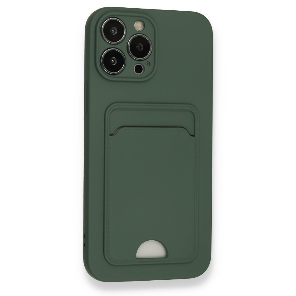  iPhone 13 Pro Max Kılıf Kelvin Kartvizitli Silikon - Koyu Yeşil