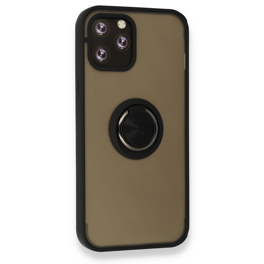  iPhone 12 Pro Max Kılıf Montreal Yüzüklü Silikon Kapak - Siyah