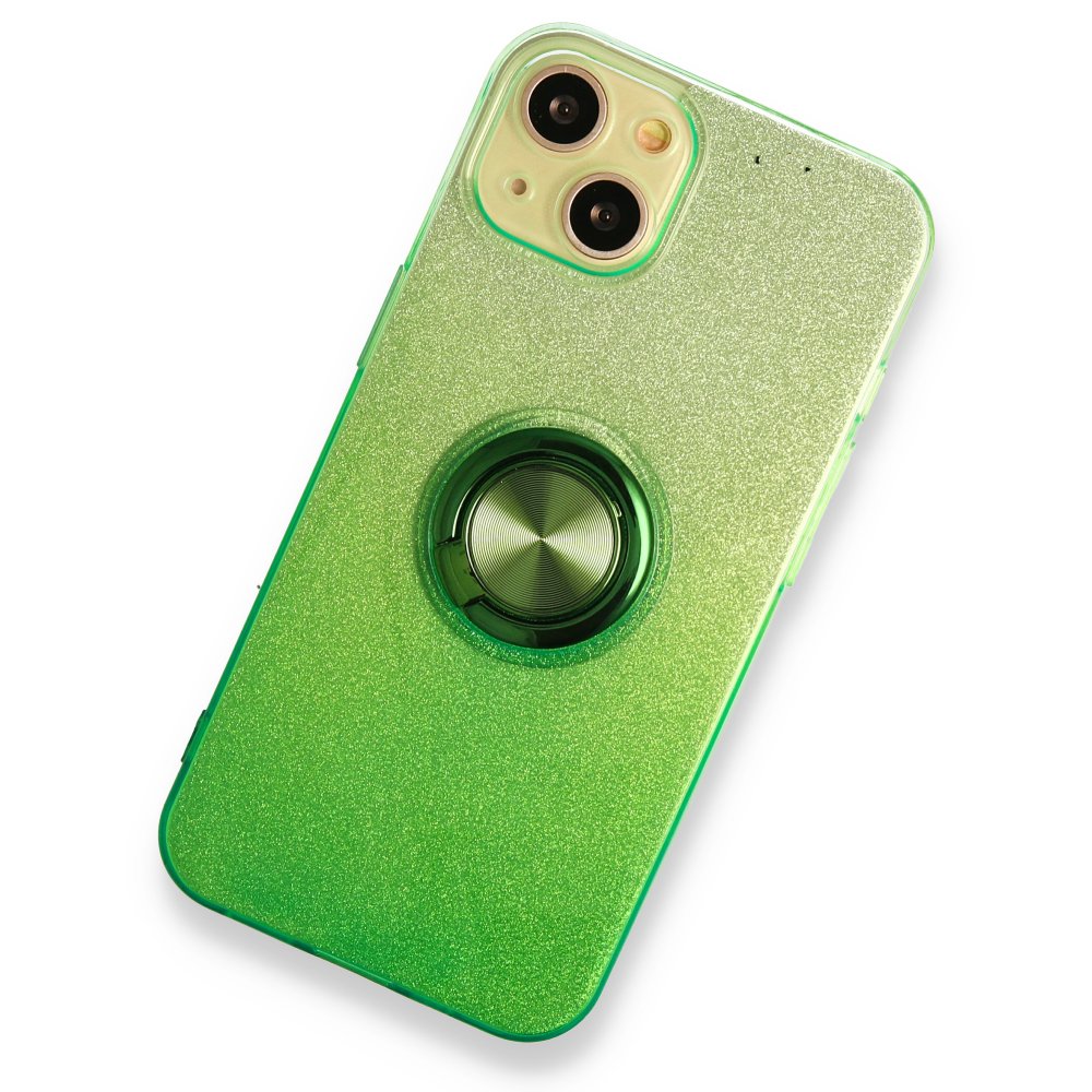  iPhone 13 Kılıf Simli Yüzüklü Silikon - Yeşil