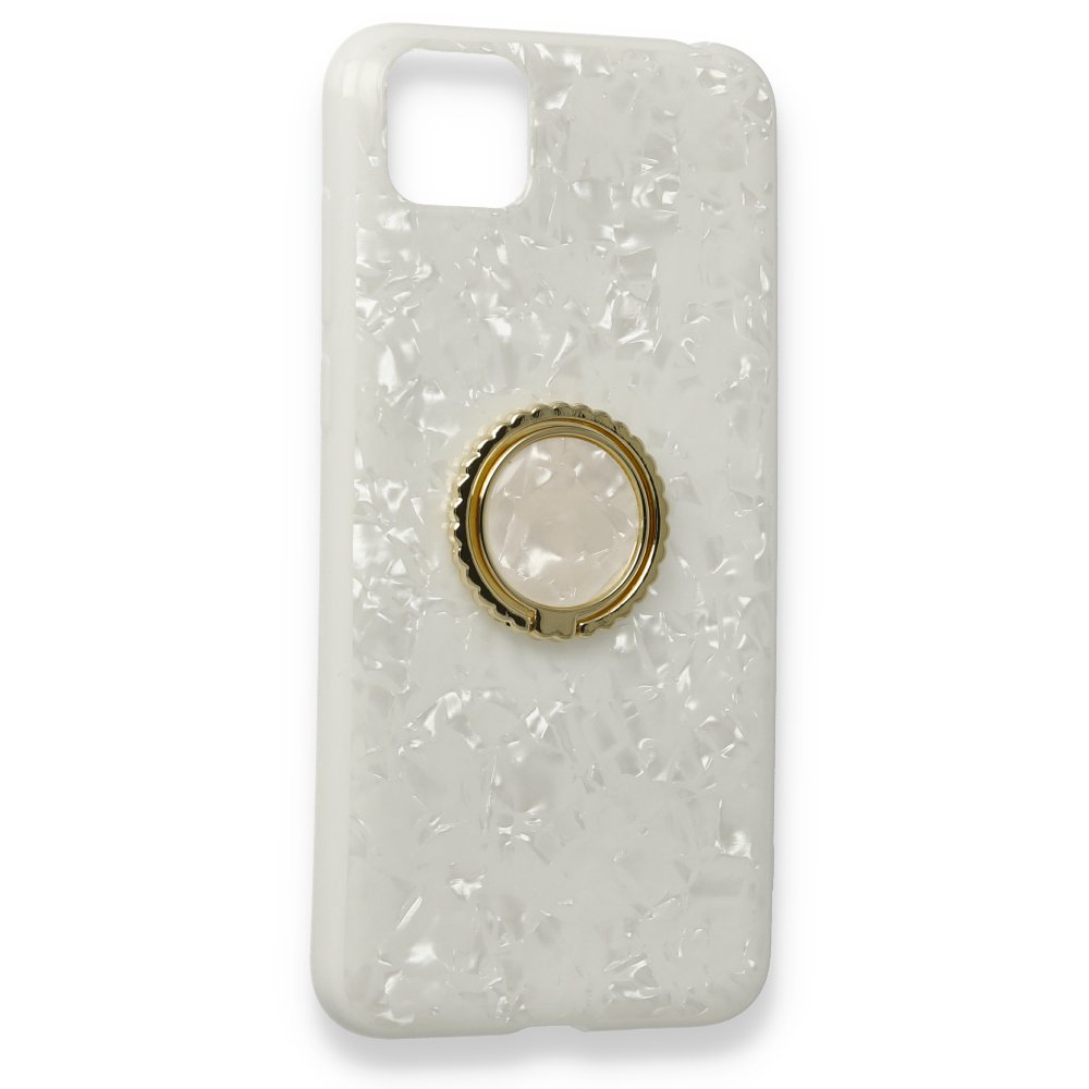 Huawei Y5P Kılıf Marble Yüzüklü Silikon - Beyaz  Huawei Y5P Kılıf Marble Yüzüklü Silikon - Beyaz