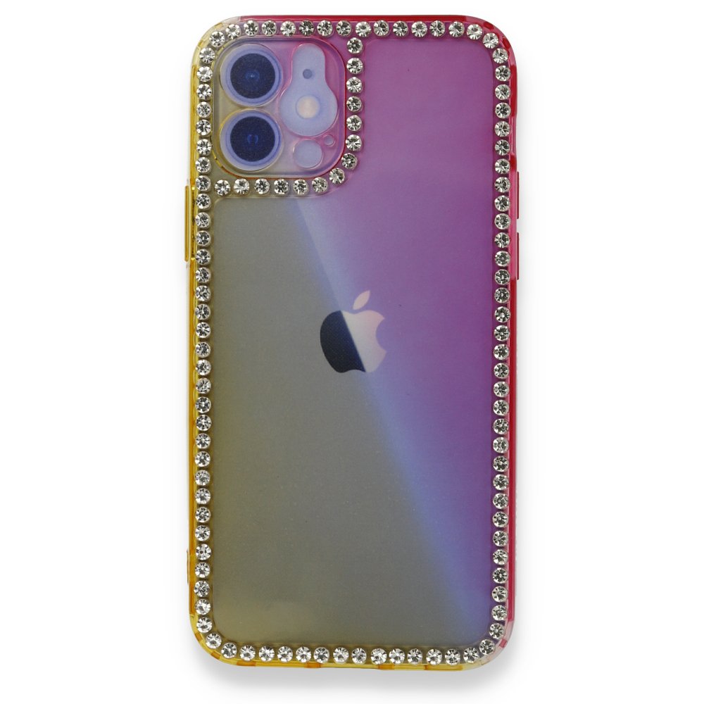  iPhone 12 Kılıf İmaj Silikon - Sarı-Pembe