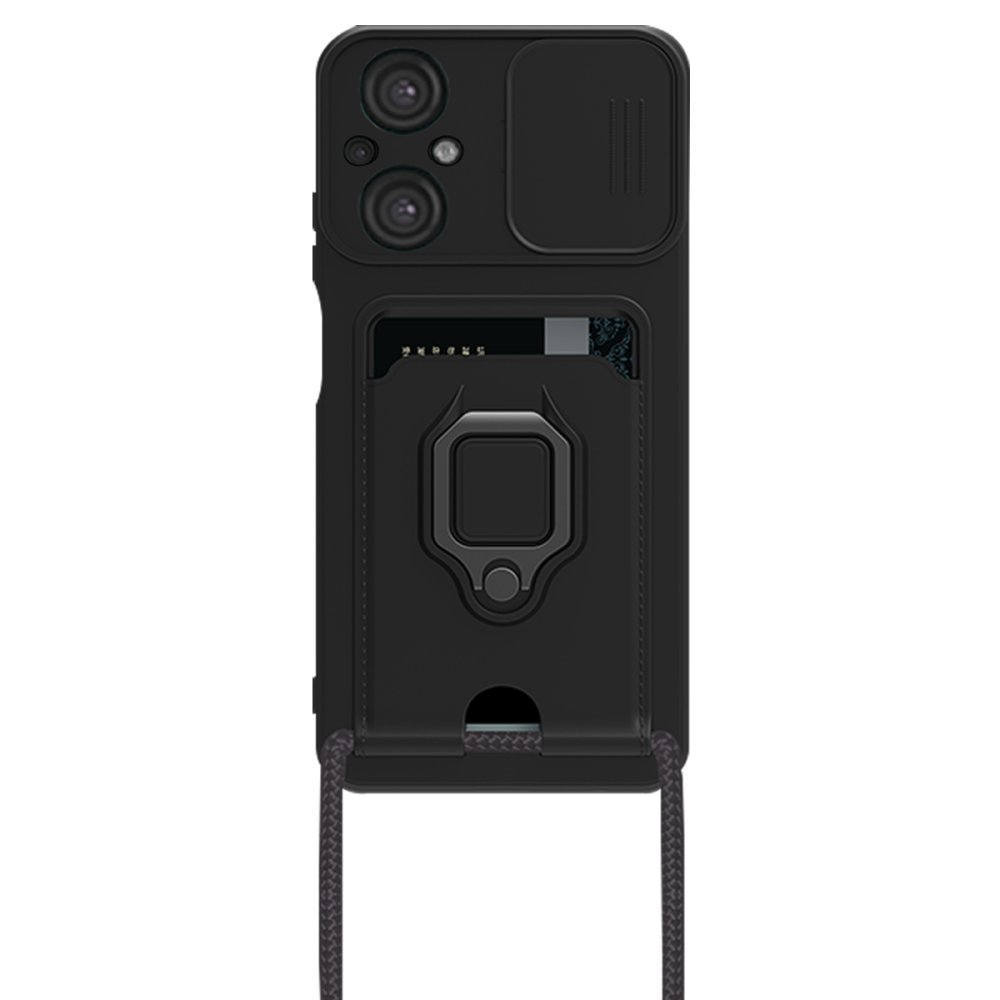  Xiaomi Poco M5 Kılıf Zuma Kartvizitli Yüzüklü Silikon - Siyah