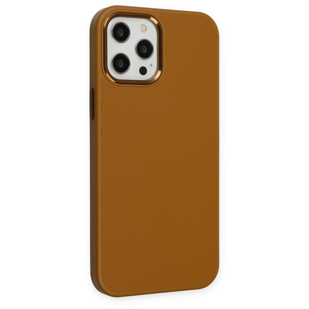  iPhone 12 Pro Kılıf Asya Deri Silikon - Kahverengi