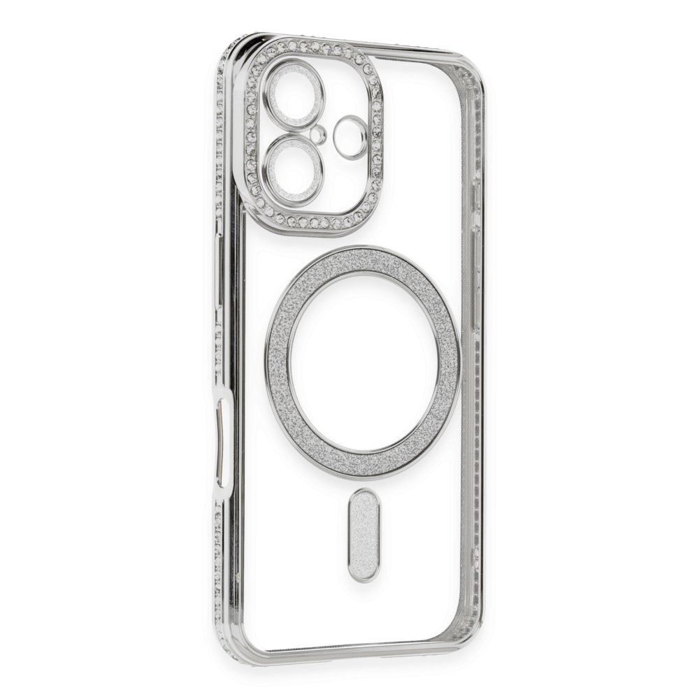 iPhone 16 Kılıf Joke Simli Magneticsafe Kılıf - Gümüş  iPhone 16 Kılıf Joke Simli Magneticsafe Kılıf - Gümüş