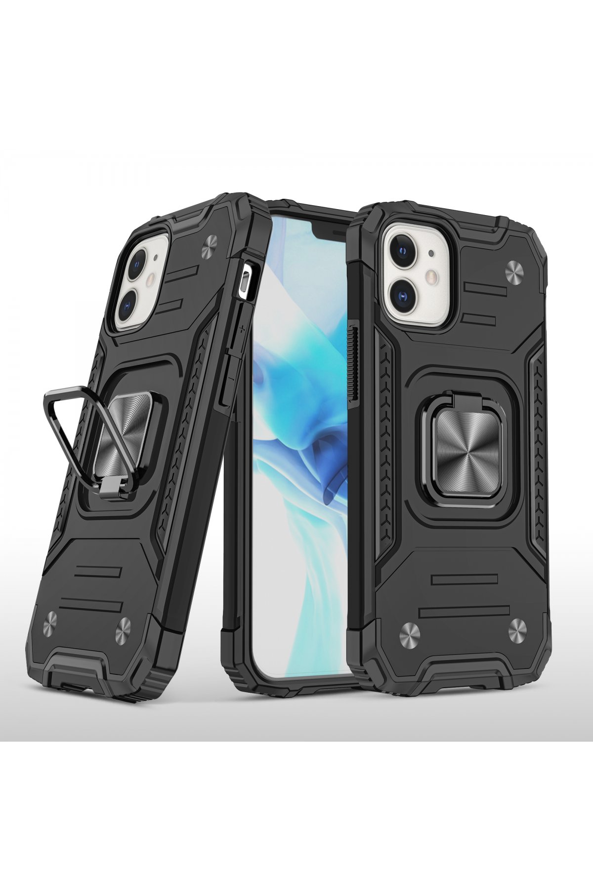  iPhone 12 Kılıf Zegna Yüzüklü Silikon Kapak - Siyah
