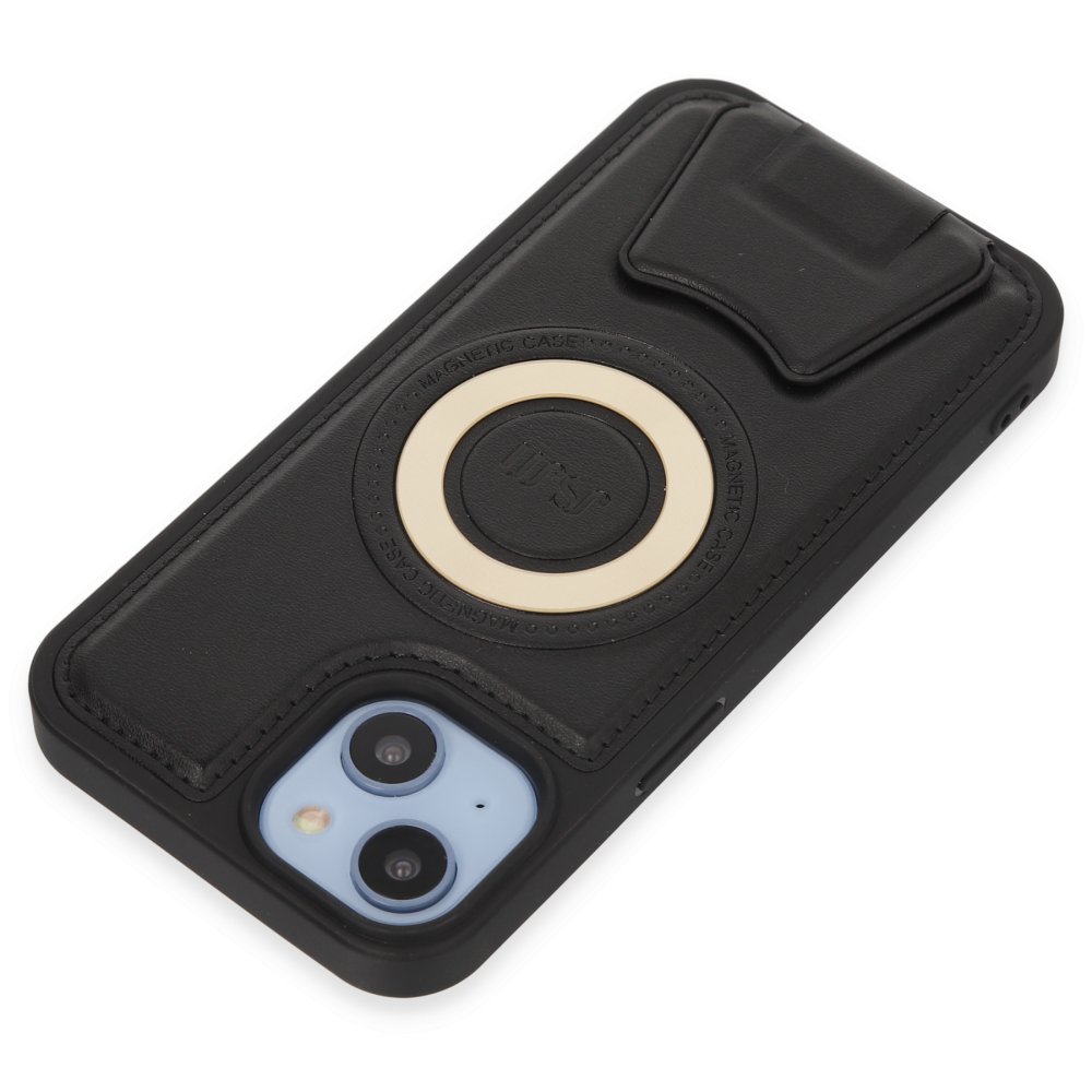  iPhone 14 Kılıf Merkür Magneticsafe Standlı Kapak - Siyah