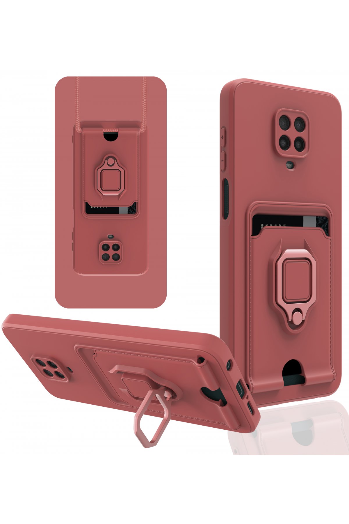 Redmi Note 9S Kılıf Zuma Kartvizitli Yüzüklü Silikon - Pembe