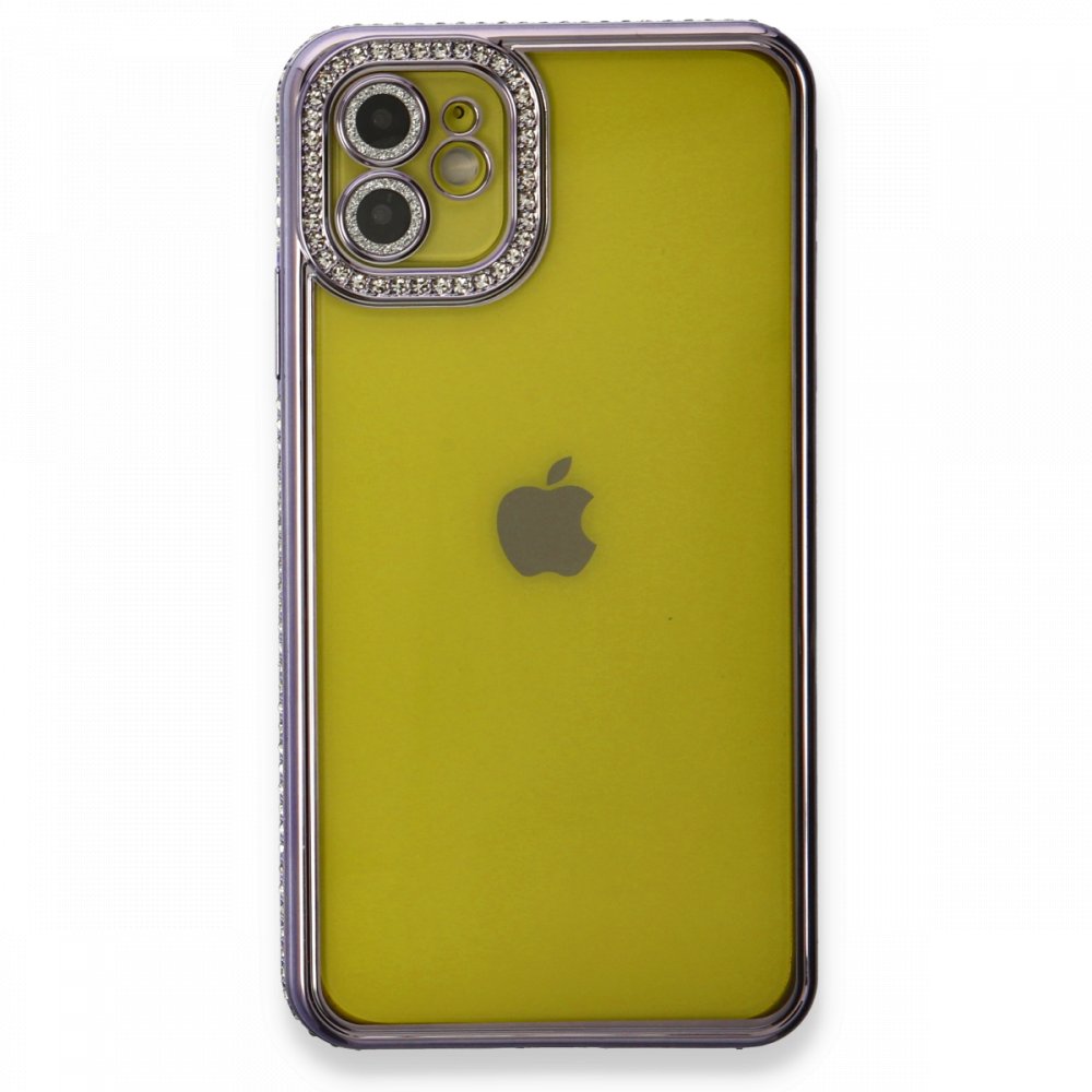  iPhone 12 Kılıf Joke Taşlı Silikon - Mor