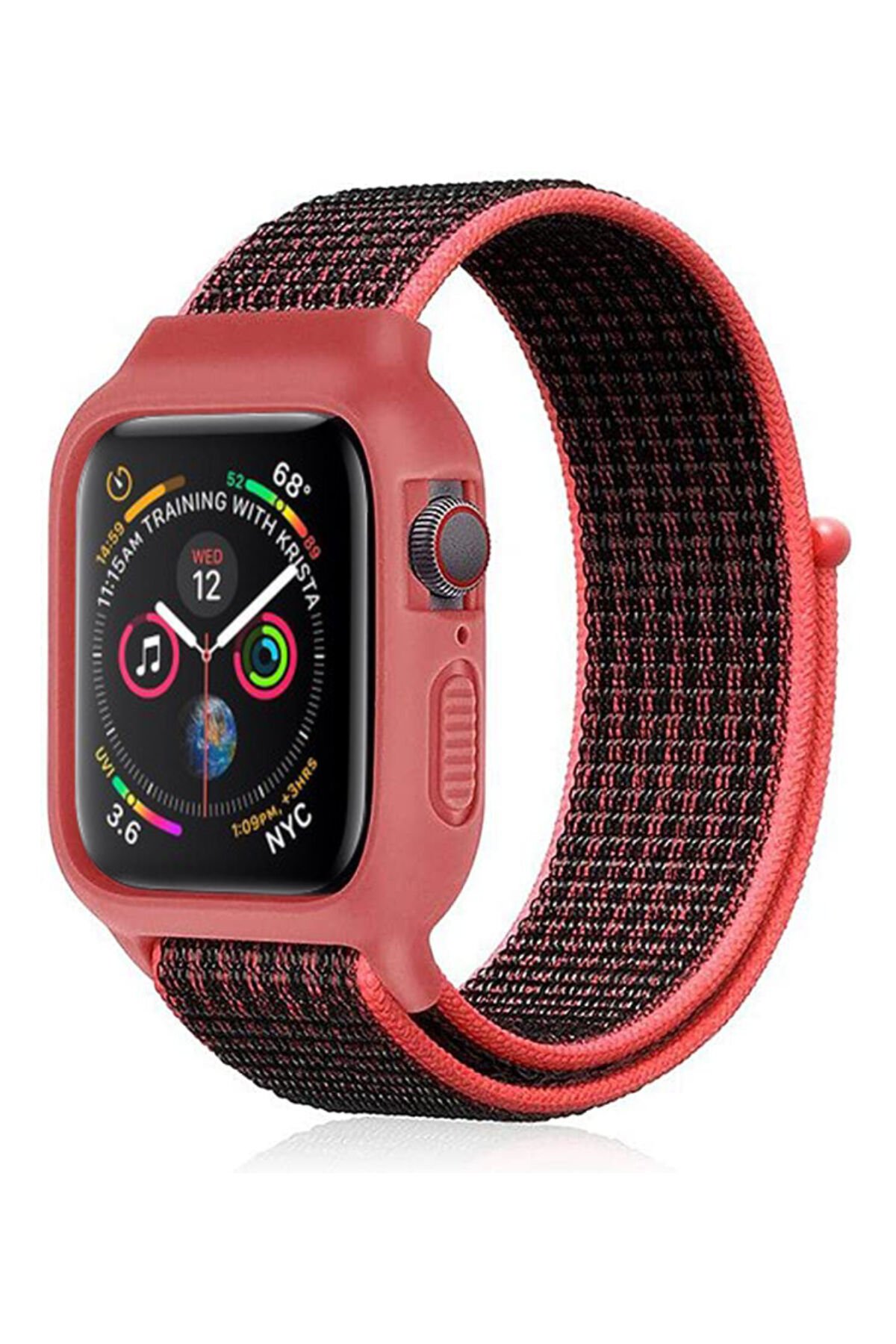 Apple Watch 40mm Hasırlı Cırtcırtlı Kasalı Kordon - Siyah-Pembe Apple Watch 40mm Hasırlı Cırtcırtlı Kasalı Kordon - Siyah-Pembe