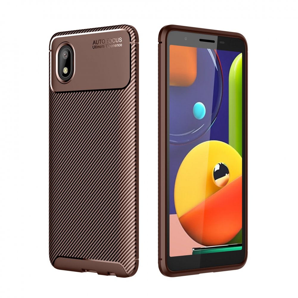 Samsung Galaxy A01 Core Kılıf Auto Focus Karbon Kapak - Kahverengi