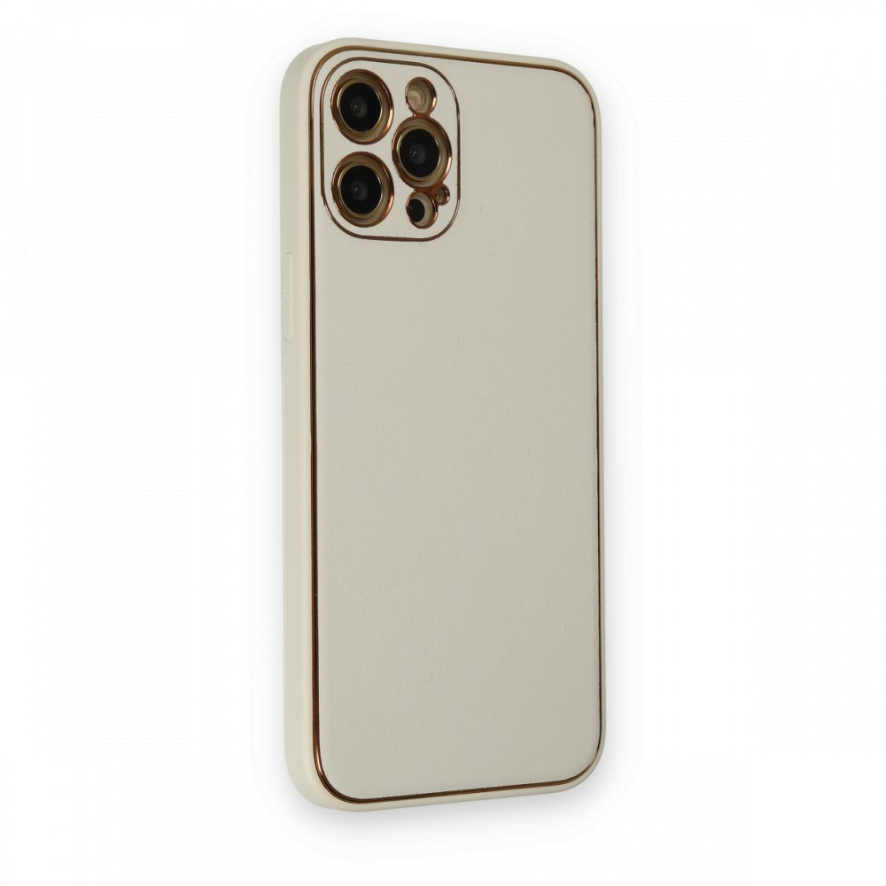  iPhone 12 Pro Max Kılıf Coco Deri Silikon Kapak - Beyaz