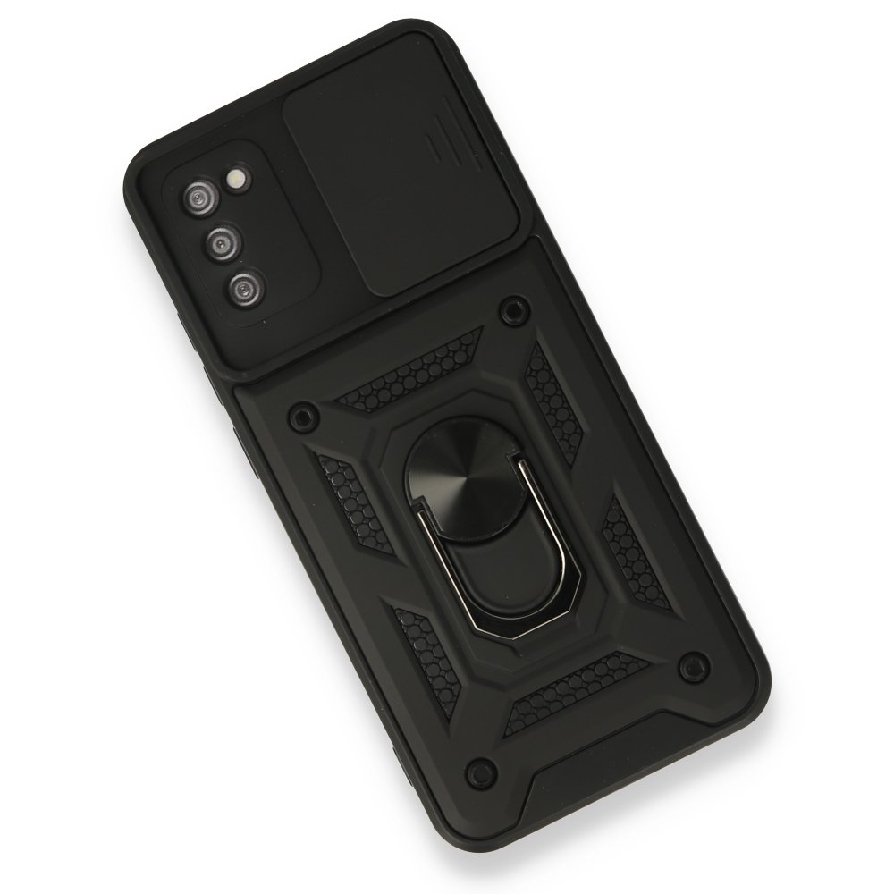  Samsung Galaxy A03S Kılıf Pars Lens Yüzüklü Silikon - Siyah