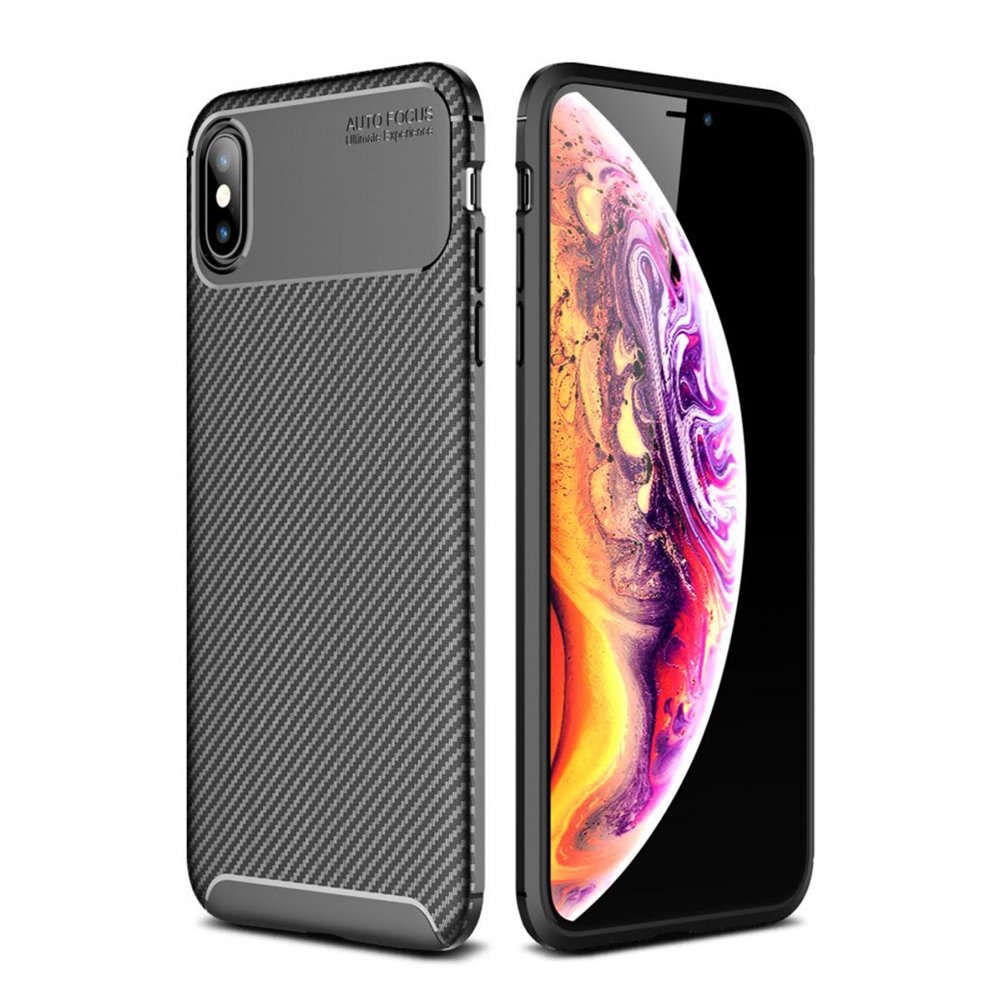 iPhone XS Max Kılıf Auto Focus Karbon Kapak - Siyah iPhone XS Max Kılıf Auto Focus Karbon Kapak - Siyah